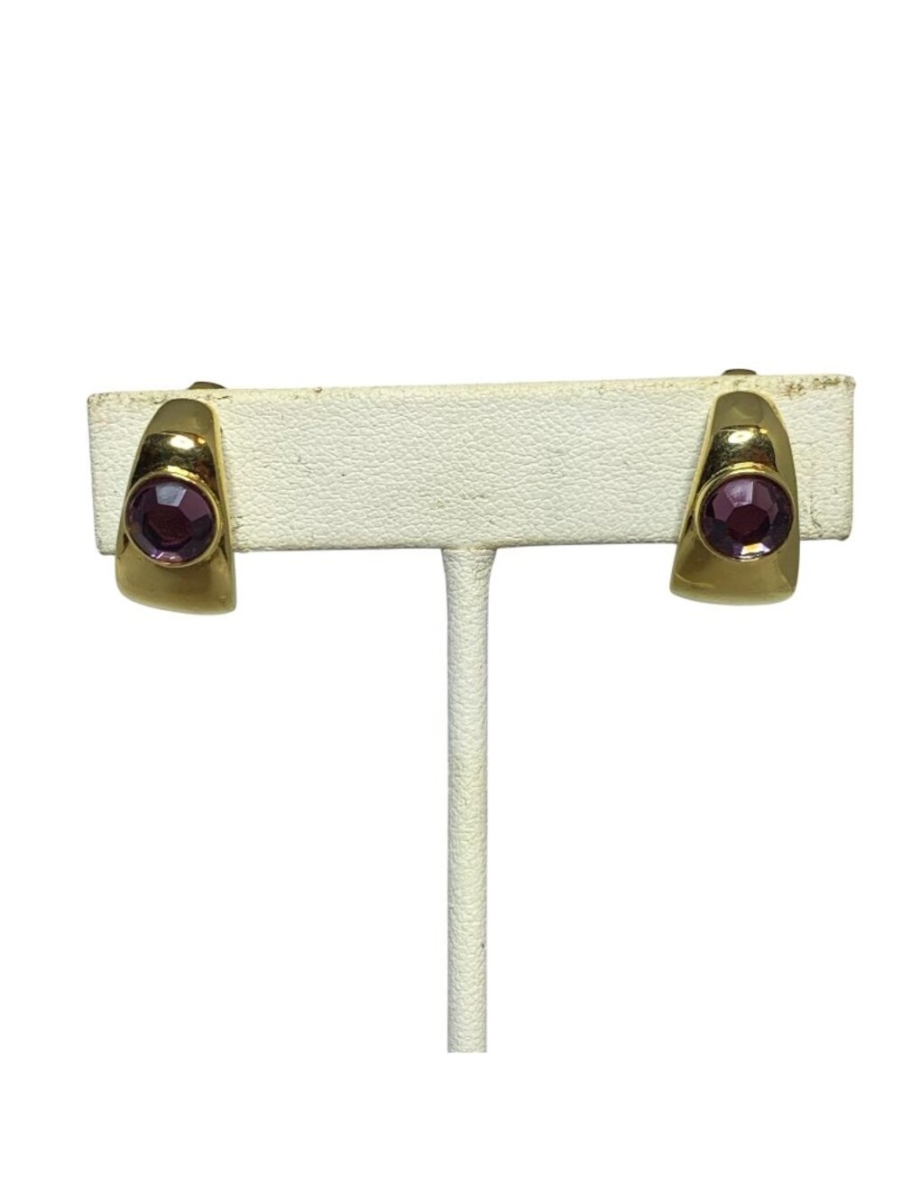 Crown Trifari Gold Tone Pink Crystal Clip On Earrings (2272)